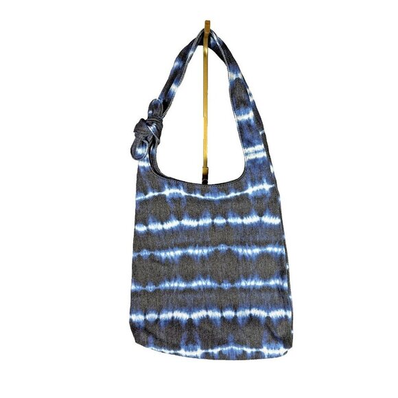 Gap Canvas Medium Blue Tie Dye Tote Shoulder Bag With Bow Accent Casual Boho - Picture 1 of 9